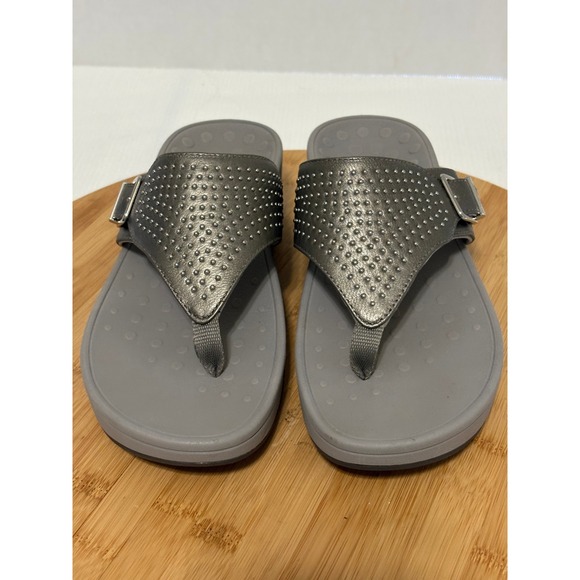 Vionic Capitola Womens 9 Metallic Pewter Studded Orthotic  Sandals TVW4896-2